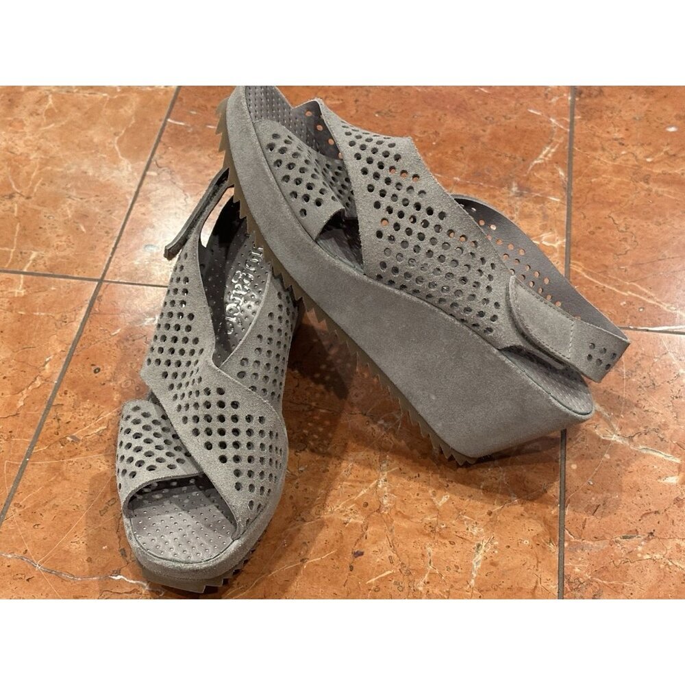 PEDRO GARCIA FEDERICA CROSSOVER GREY SUEDE LEATHER SLINGBACK SANDALS WEDGE M LN - Picture 6 of 8